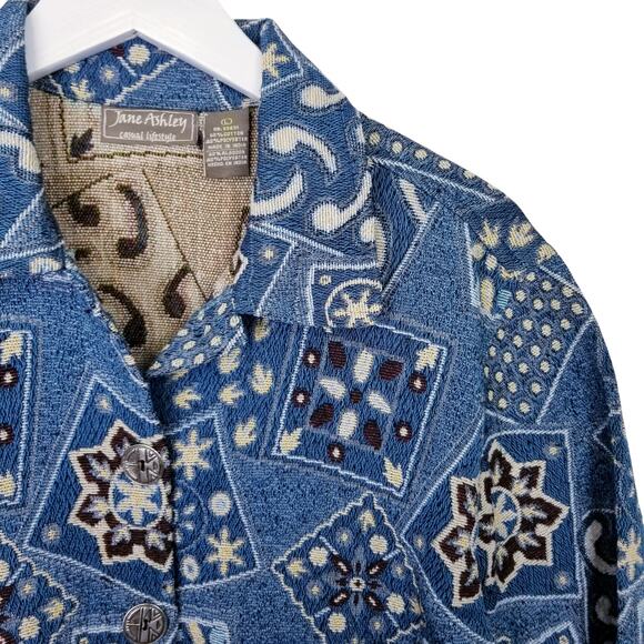 JANE ASHLEY Casual Lifestyle Woven Blue Cotton Blend Western Chore Jacket Size L - Picture 3 of 9